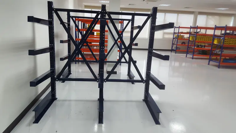 Cantilever rack. Columns and arms of a cantilever rack, front view.
