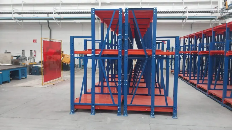 Mold & die rack. Mold & die rack modules with pull-out drawers.